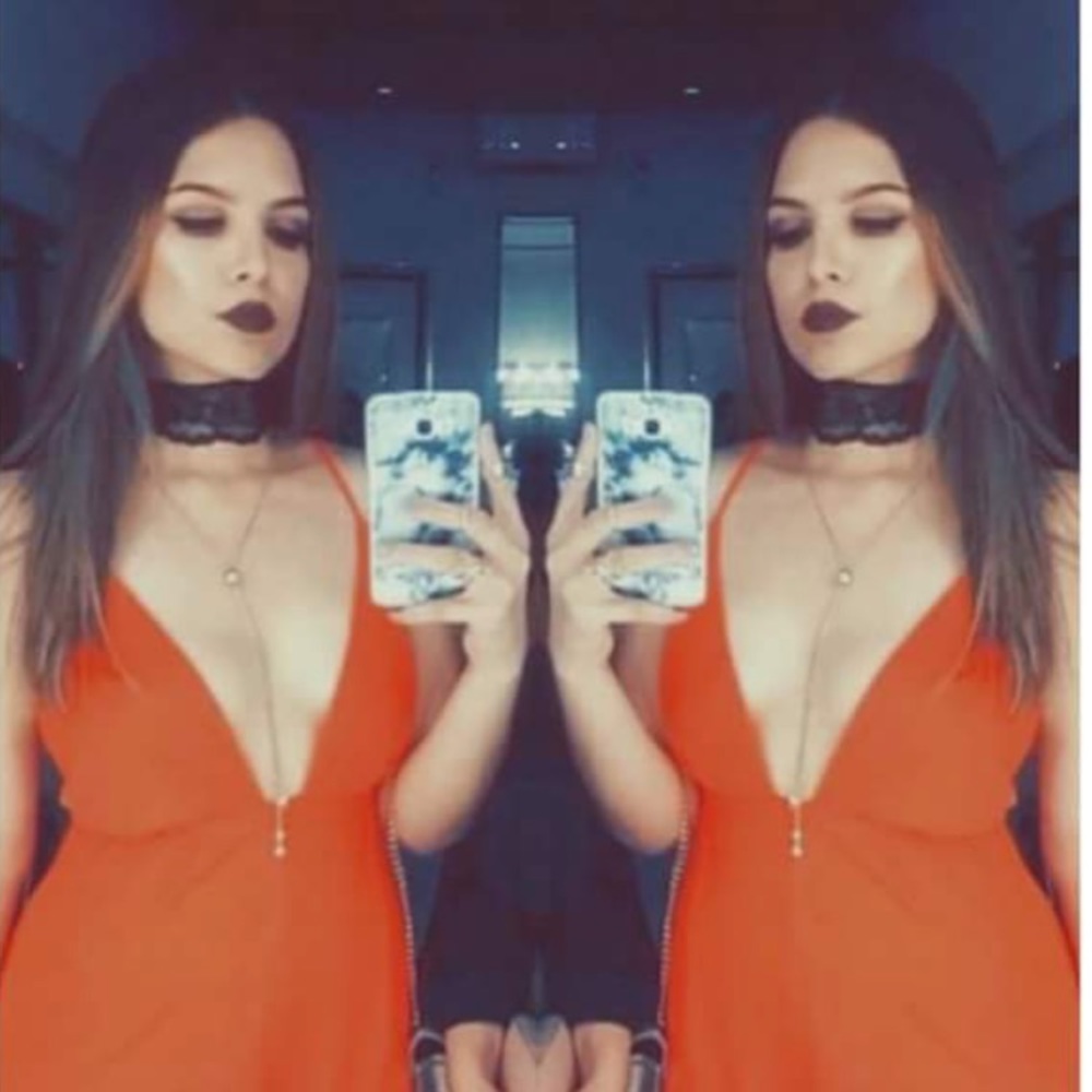 Orange jumpsuit, v neck